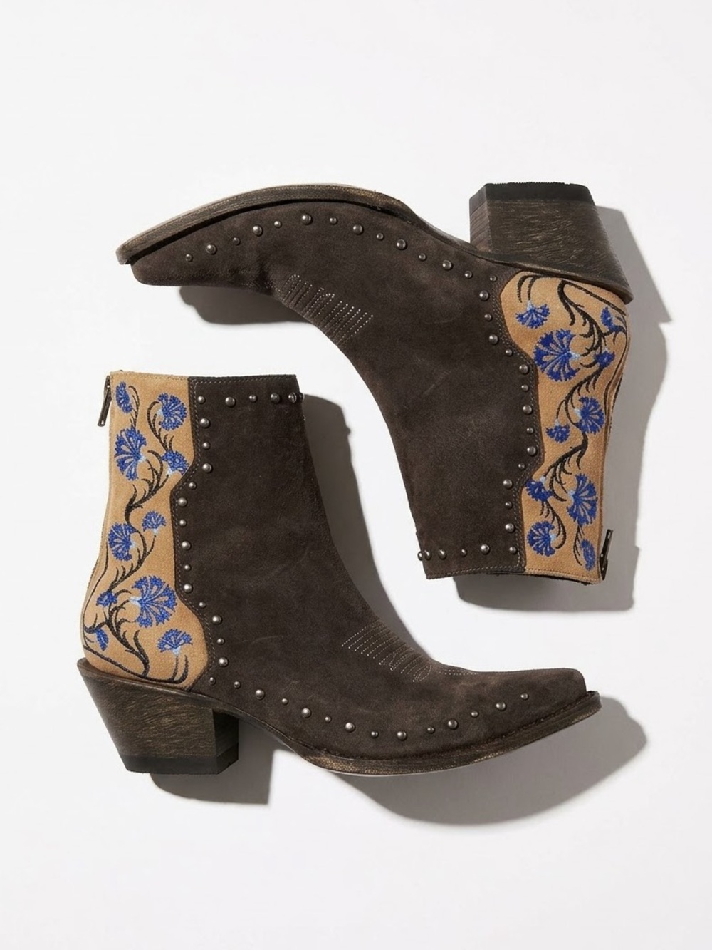 Old Gringo Yippee Ki Yay Floral Embroidered Studded Suede Ankle Western Boots 7